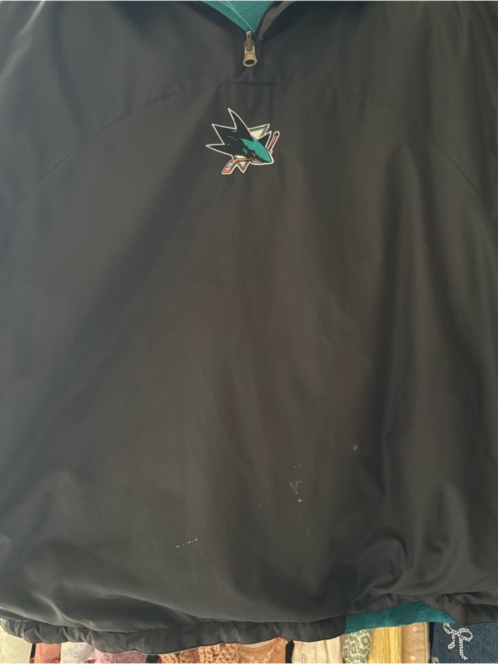 VTG San Jose Sharks Sweatshirt Nylon /Fleece Quarter Zip Reversible Men’s L - Picture 5 of 12